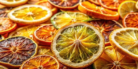 Dried Citrus Slices: Close-up Texture & Color of Dehydrated Orange, Lemon, Lime