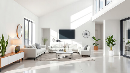 Fototapeta premium Modern Minimalist Living Room Interior Design: Bright, Spacious, and Elegant Home Decor