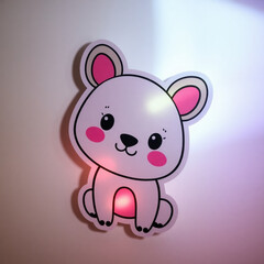 Obraz premium Adorable cartoon bear night light, perfect for a child's room. Soft pink and white design with glowing features.