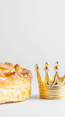 Elegant golden crown with french galette des rois for epiphany celebration