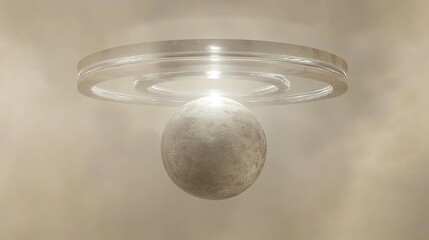 **A central matte stone sphere surrounded by hollow transparent rings emitting faint silver glimmers