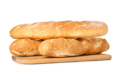 Fototapeta premium Three freshly baked baguettes isolated on white