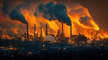 Nightfall at the Refinery: An Apocalyptic Industrial Landscape