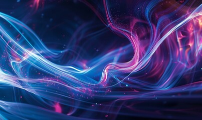 Fototapeta premium Swirling light trails in vibrant blues and purples create an energetic, dynamic abstract background