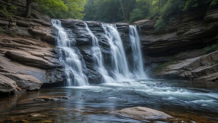 Obraz premium Majestic waterfall cascading over rocky streambed