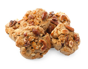 Tasty cookies with nuts isolated on white