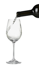 Pouring wine into glass on white background