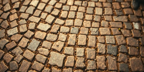 Naklejka premium Cobblestone Pathway Texture Irregular Stone Blocks, Brown and Gray Tones, Detailed Surface