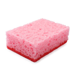 One pink sponge isolated on white. Cleaning tool
