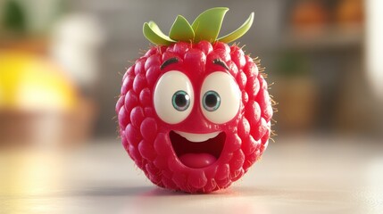 Cheerful Raspberry Character with Big Eyes and Happy Expression