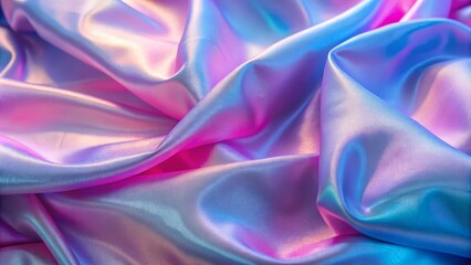 Obraz premium Abstract Iridescent Fabric Drape Pink, Blue, Purple Gradient Texture, Silk, Wave, Background Iridescent fabric, holographic textile
