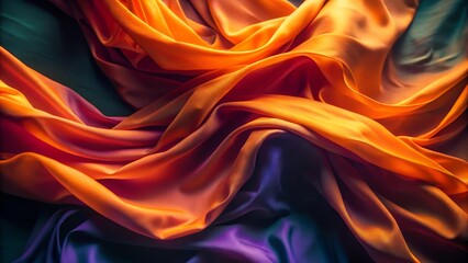 Fototapeta premium Abstract Orange and Purple Silk Drape Texture, Fabric, Waves, Silk Photography Silk texture, fabric photography