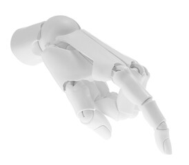 Artificial intelligence. Robot hand pointing at something on white background