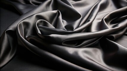 Draped Black Satin Fabric Close-Up Texture, Abstract Composition, Luxury Concept, Dark Background, Silk, Texture. Silk, Fabric