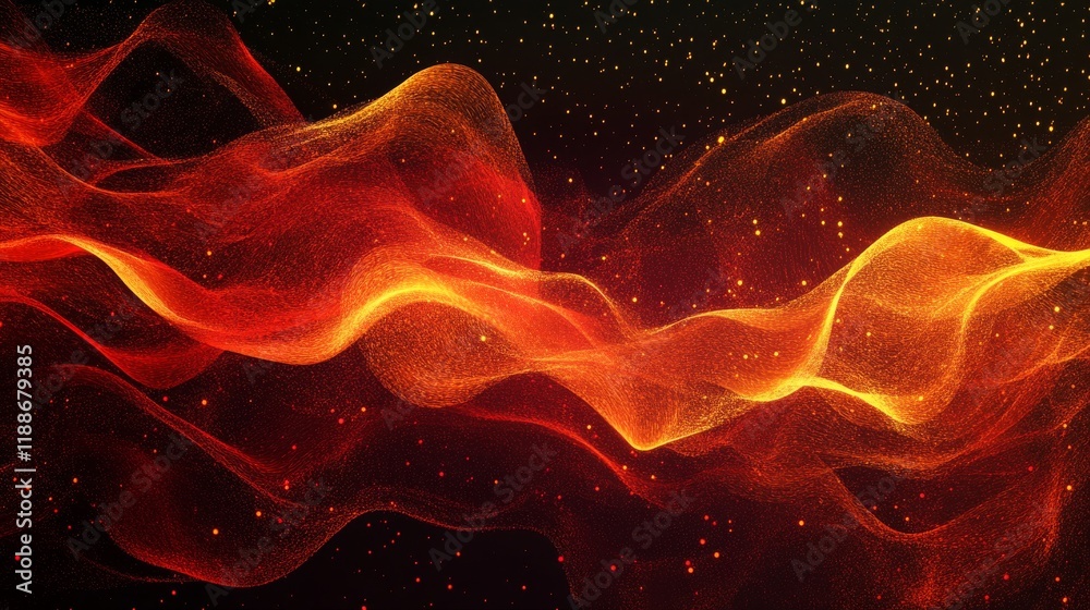 Poster abstract wave design with network particles on dark background featuring big data visualization and 
