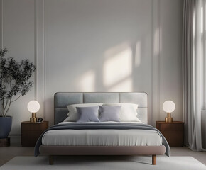 Aesthetic elegant minimalist modern interior design. Clear mock up empty wall for decoration in the apartment. Copy space in the room. Neutral palette of natural colors.