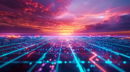 Neon Cityscape Sunset Wallpaper