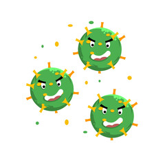 Cute group of virus cartoon elements, bacteria doodle, cute virus characters
