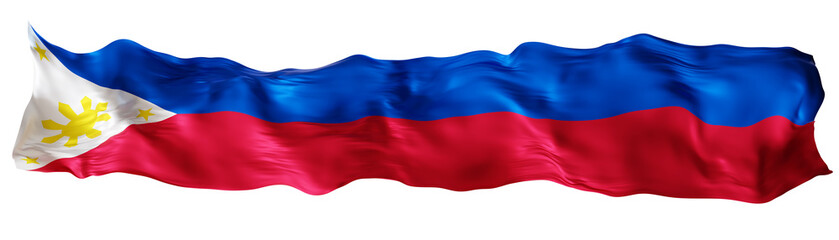 Stylized flag of Philippines waving in the wind on transparent background. Footer, header or divider. Cut out wide, panoramic element. Banner for patriotic themes or national event promotions. 3D.