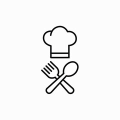 Chef hat icon, cafe, chef, cooker, cooking, vector sign pictogram isolated. Cuisine symbol, logo illustration.