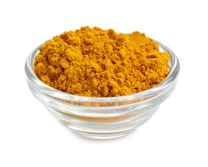 Turmeric powder in bowl isolated on white