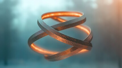 Fototapeta premium **A floating spiral composed of interlinked matte copper beams with faint textured edges