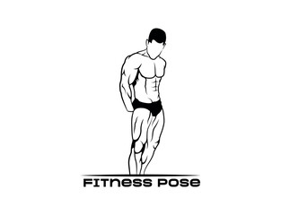 Fitness club emblem with muscled man silhouettes. Man side pose. illustration	