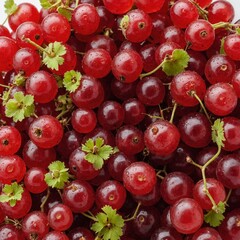A bundle of ripe red currants placed neatly on a white background.



