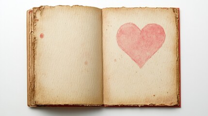 Vintage Open Book with Heart Illustration on Textured Pages