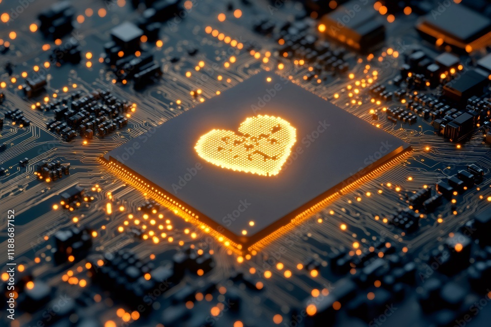Leinwandbilder glowing heart shape being projected on computer processor showing love for technology