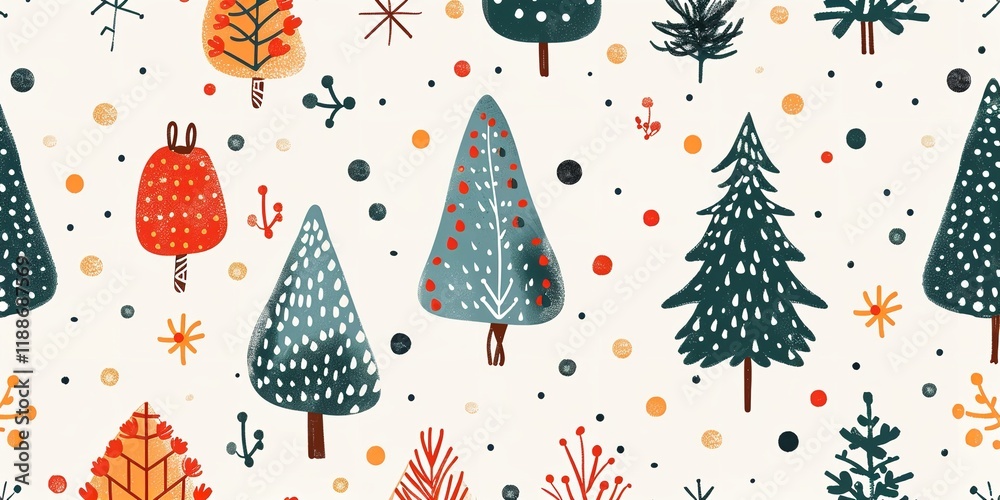 Poster adorable little fir tree with flawless design of dots on a pale background created by hand at an ext