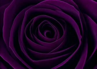 Closeup of a vibrant purple rose with intricate petals on dark background