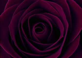 Closeup of a vibrant purple rose with intricate petals on dark background