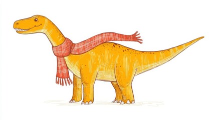 Fototapeta premium Cheerful Dinosaur in a Cozy Red Scarf Illustration