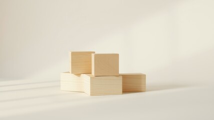 Minimalist Composition of Unfinished Wooden Blocks on a Light Background