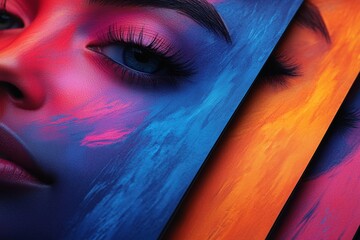 Colorful artistic representation of a woman's face with bold hues and graphic design elements