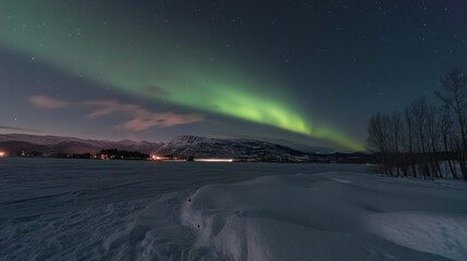 Naklejka premium aurora view on snowy mountain 