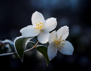 FrostCovered Jasmine Blossoms, Winters Delicate Beauty, Natures Embrace