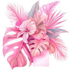 Fototapeta premium Pink Tropical Leaf Clipart Vector Illustration