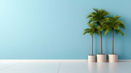 Fototapeta premium Palm trees in the pots. Copy space.