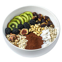 Assorted Nuts and Dried Fruit in a Bowl on wight background 
