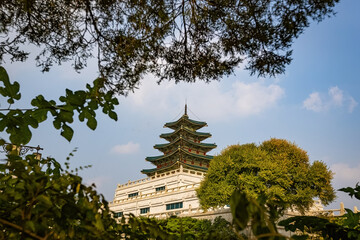 Pagoda building of The National Folk Museum of Korea in Seoul South Korea