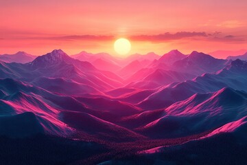 Stunning sunset over mountain range with vibrant purple and pink hues