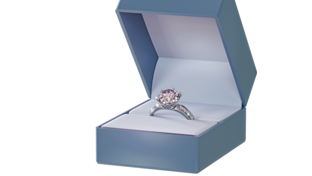 diamond ring in a box 3D rendering