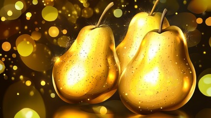 Golden Pears Digital Art: Luxurious Fruit Illustration