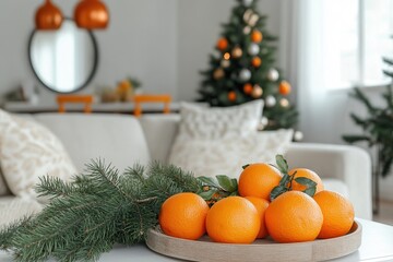 Oranges and Pine Branches Festive Arrangement for Cozy Holiday Home Decor