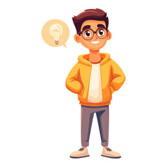 Obraz premium Creative young thinker expressing ideas in a bright environment cartoon style illustration
