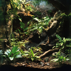 Forest-inspired terrarium with wooden accents