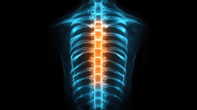 X-ray film, A detailed X-ray image showing the spinal column, highlighting visible structures for medical analysis. Ideal for educational and healthcare-related content.