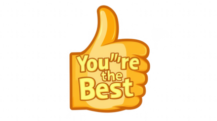 Flat vector of a thumbs-up icon in gold with "You're the Best" text for Employee Appreciation Day, isolated on white, PNG file, transparent background.